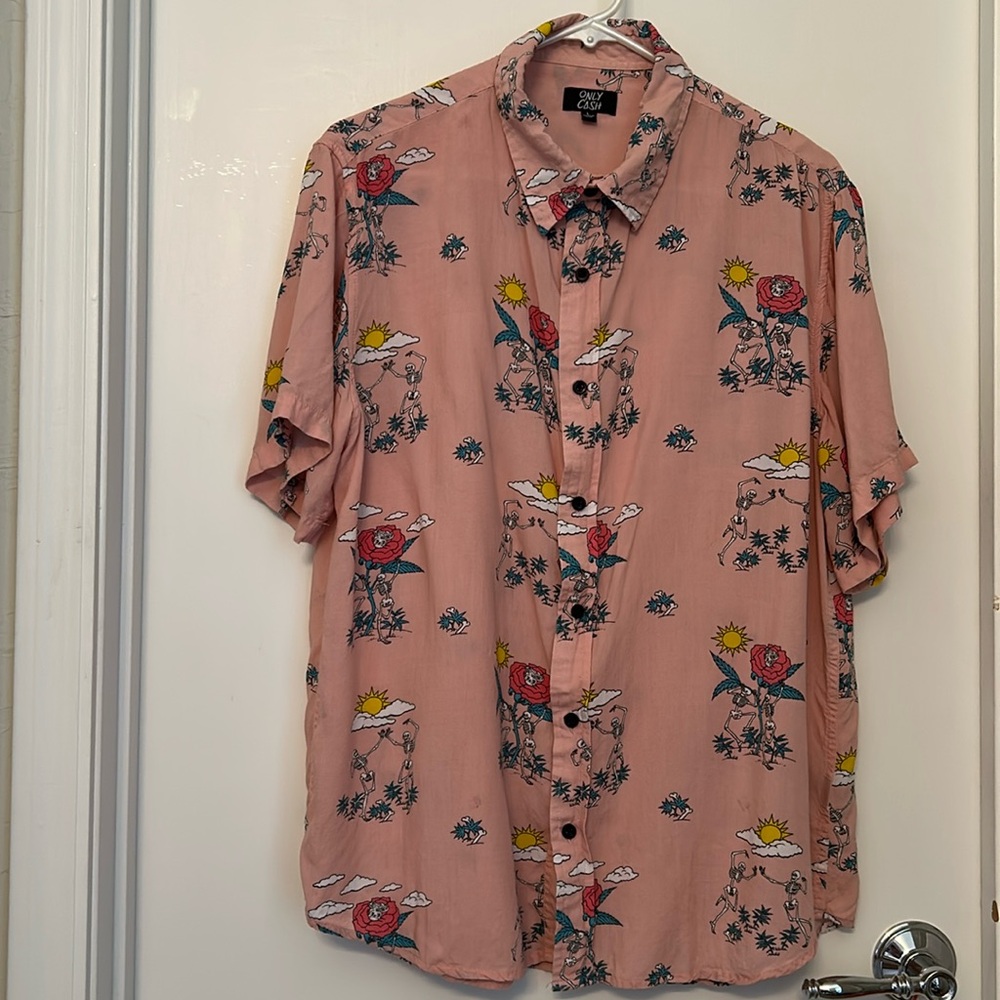 Men’s Short Sleeve Dancing Skeletons Button Down Shirt - Size Large